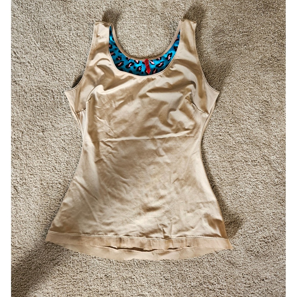 Spanx Simplicity Tank Top Womens L Beige Tummy Scoop Neck Wide Straps Slimming